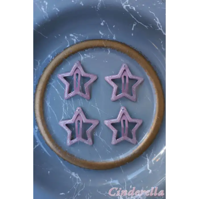 4lü Simli Lila Yıldız Çıt Çıt Toka Seti - Yıldızlı Çıtçıt Toka - Y2k Star Yıldız Çıtçıtlı Toka