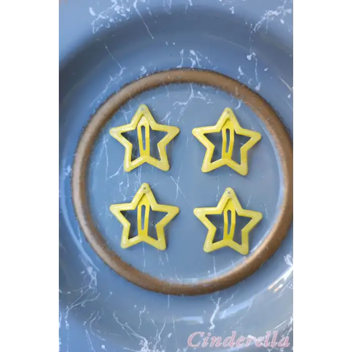 4lü Simli Sarı Yıldız Çıt Çıt Toka Seti - Yıldızlı Çıtçıt Toka - Y2k Star Yıldız Çıtçıtlı Toka