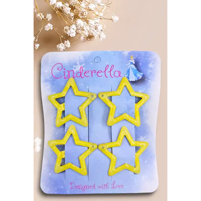 4lü Simli Sarı Yıldız Çıt Çıt Toka Seti - Yıldızlı Çıtçıt Toka - Y2k Star Yıldız Çıtçıtlı Toka