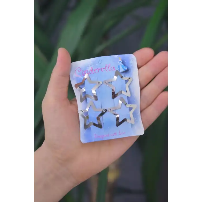 4lü Yıldız Çıt Çıt Toka Gümüş - Yıldızlı Çıtçıt Toka Metal - Y2k Star Yıldız Toka