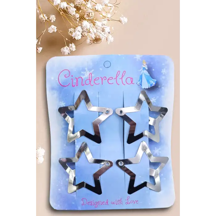 4lü Yıldız Çıt Çıt Toka Gümüş - Yıldızlı Çıtçıt Toka Metal - Y2k Star Yıldız Toka