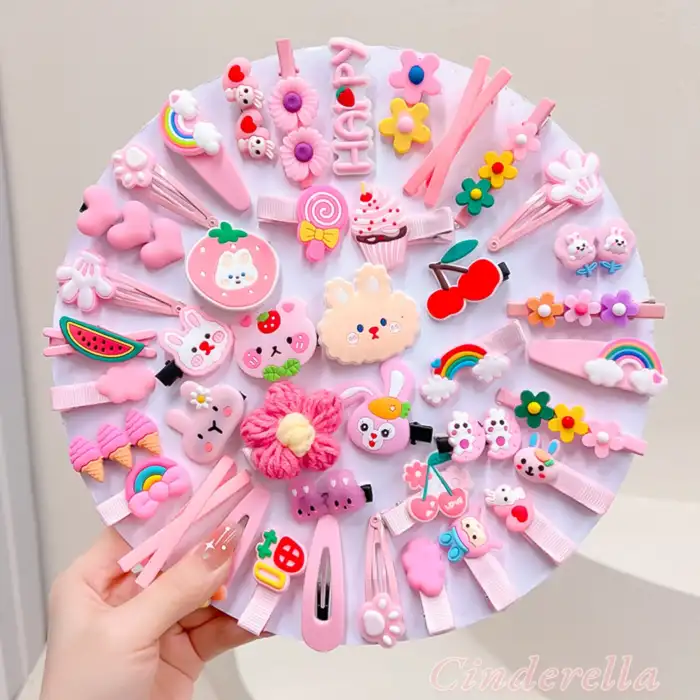 42li Pembe Tonlu Çocuk Pens Klipsli Çıtçıt Toka Seti - Kız Çocuk Saç Tokası Model-1