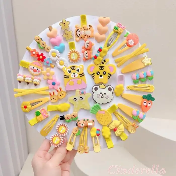 42li Sarı Tonlu Çocuk Pens Klipsli Çıtçıt Toka Seti - Kız Çocuk Saç Tokası Model-2