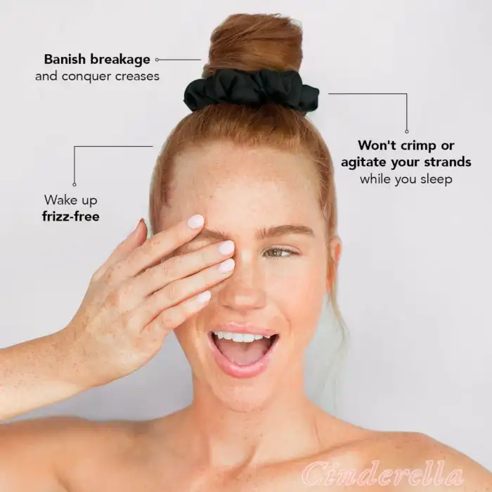 5li Çok Yumuşak Kadın Özel Saten Scrunchie Toka Seti Siyah - Rahat Kullanım Simit Lastik Saç Tokası