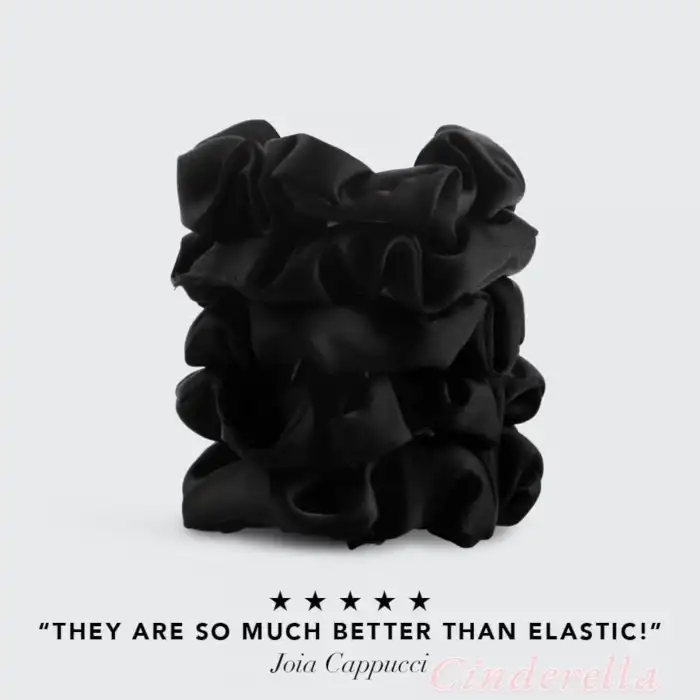 5li Çok Yumuşak Kadın Özel Saten Scrunchie Toka Seti Siyah - Rahat Kullanım Simit Lastik Saç Tokası