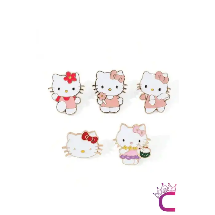 5li Hello Kitty Tasarım Rozet Pin Broş Seti - Hediyelik Çocuk Aksesuar Arkadaşa Çanta Yaka İğnesi