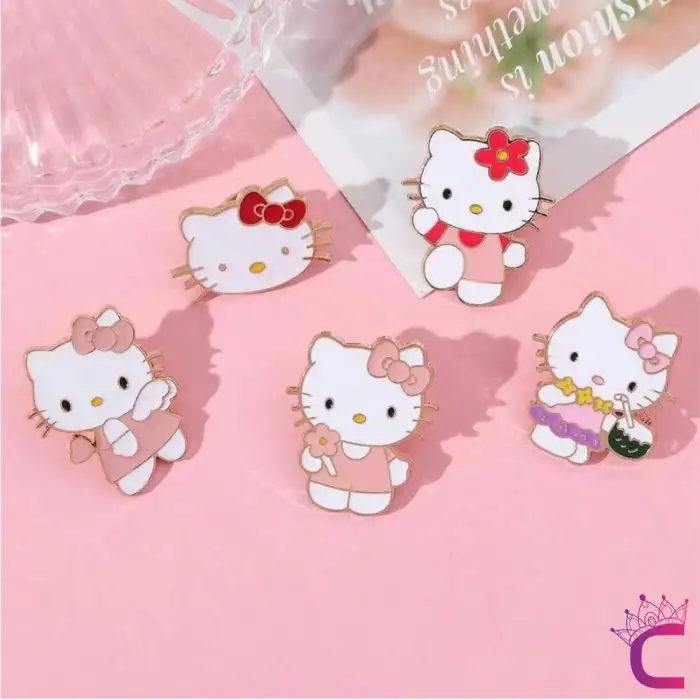 5li Hello Kitty Tasarım Rozet Pin Broş Seti - Hediyelik Çocuk Aksesuar Arkadaşa Çanta Yaka İğnesi