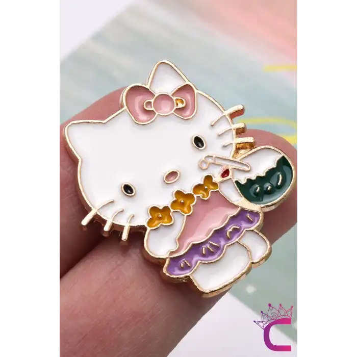 5li Hello Kitty Tasarım Rozet Pin Broş Seti - Hediyelik Çocuk Aksesuar Arkadaşa Çanta Yaka İğnesi