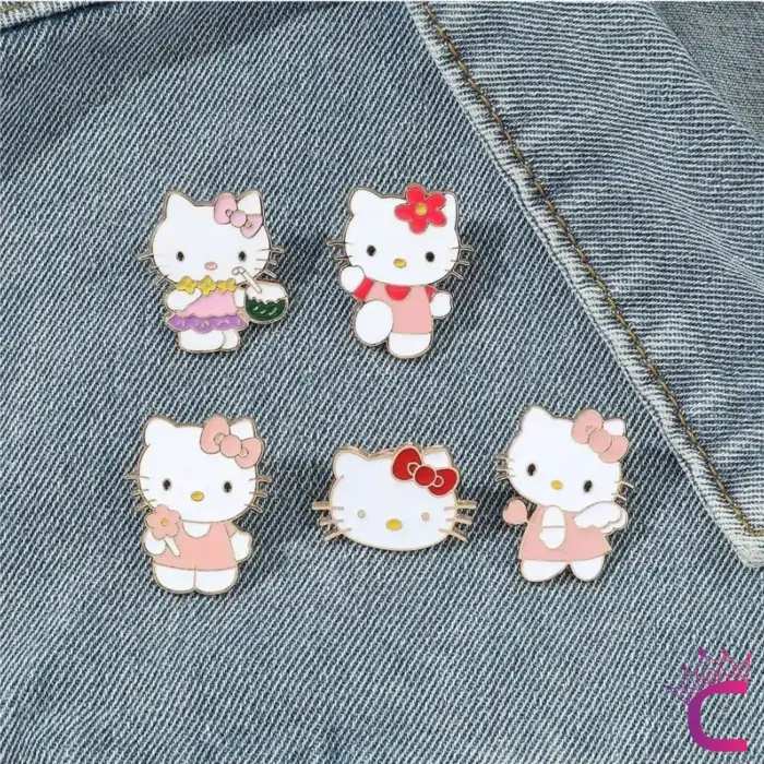 5li Hello Kitty Tasarım Rozet Pin Broş Seti - Hediyelik Çocuk Aksesuar Arkadaşa Çanta Yaka İğnesi