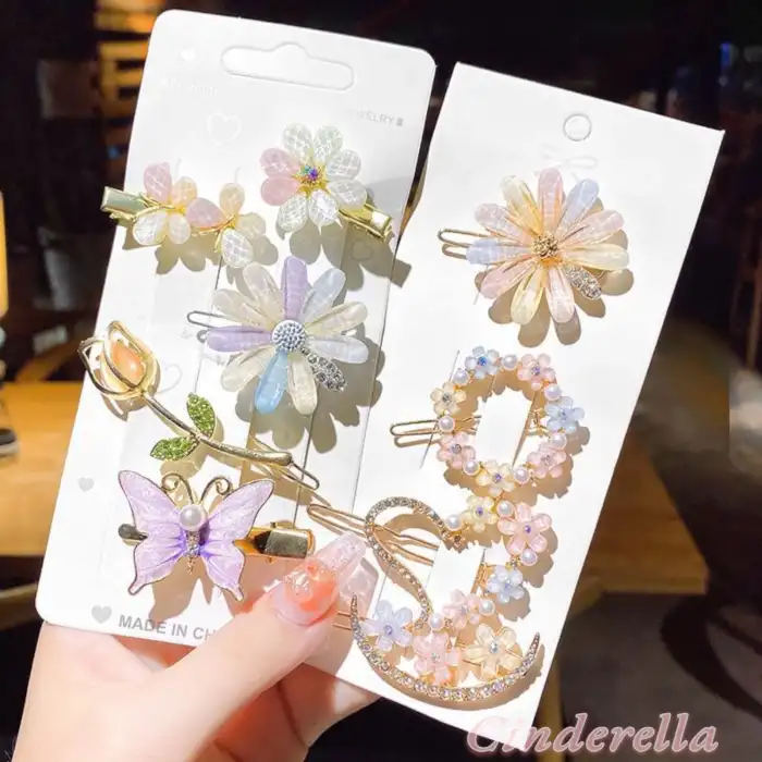 5li Kadın Yeni Sezon Lale Kelebek Çiçek Model Toka Seti - Lüks Yan Çıtçıt Klips Pens Toka Seti