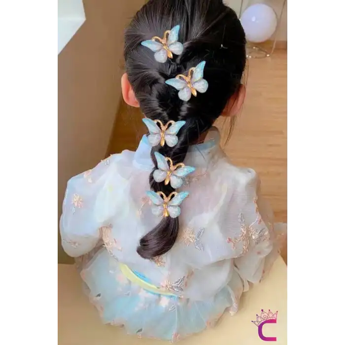 5li Mor Pembe Mavi Degrade Silikon Dolgu Kanatlı Kelebek Toka Seti - Kelebekli Mini Pens Saç Tokası