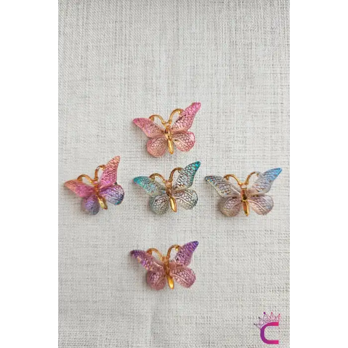 5li Mor Pembe Mavi Degrade Silikon Dolgu Kanatlı Kelebek Toka Seti - Kelebekli Mini Pens Saç Tokası