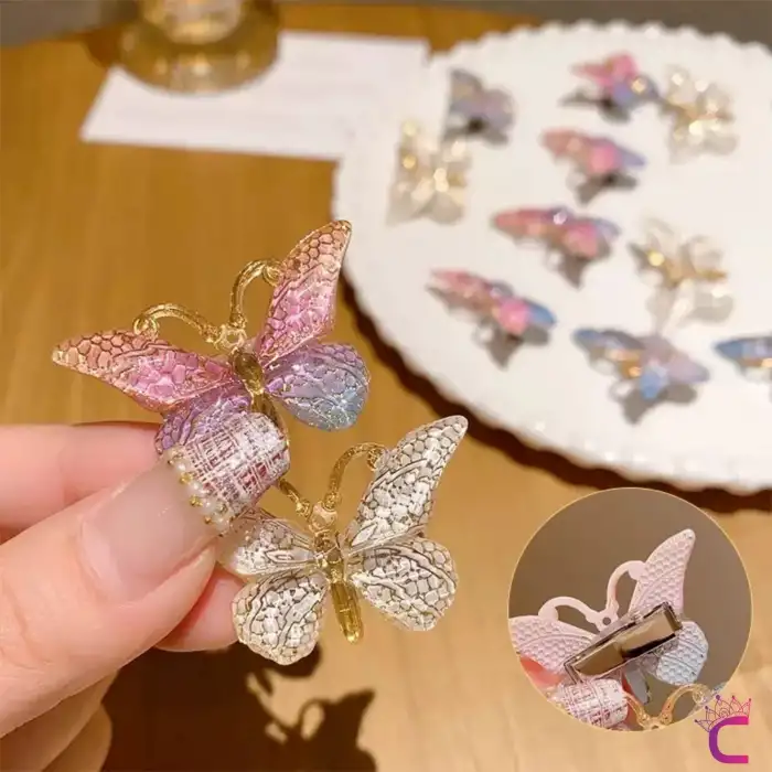 5li Mor Pembe Mavi Degrade Silikon Dolgu Kanatlı Kelebek Toka Seti - Kelebekli Mini Pens Saç Tokası