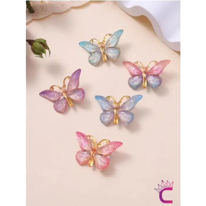 5li Mor Pembe Mavi Degrade Silikon Dolgu Kanatlı Kelebek Toka Seti - Kelebekli Mini Pens Saç Tokası