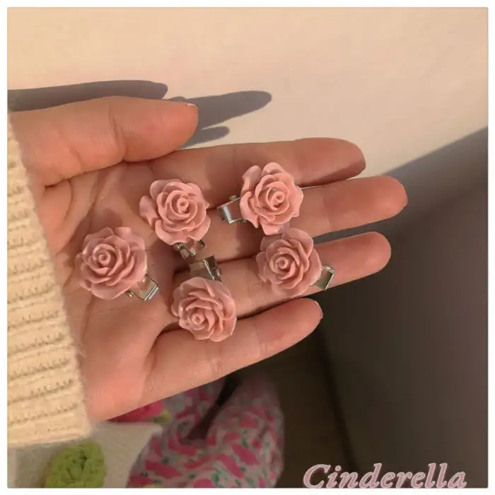 5li Pembe Gül Figürlü Mini Pens Saç Çocuk Toka Seti - Kadın Saç Aksesuarı Süsü Süsleme Klips Toka