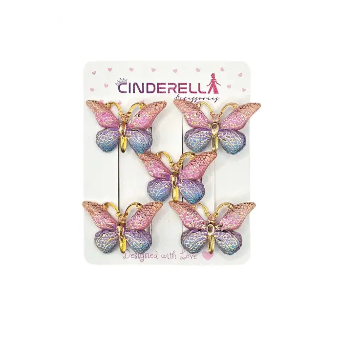 5li Pembe Mavi Degrade Kız Çocuk Kelebek Toka Seti - Dolgu Kanatlı Kelebekli Mini Pens Saç Tokası