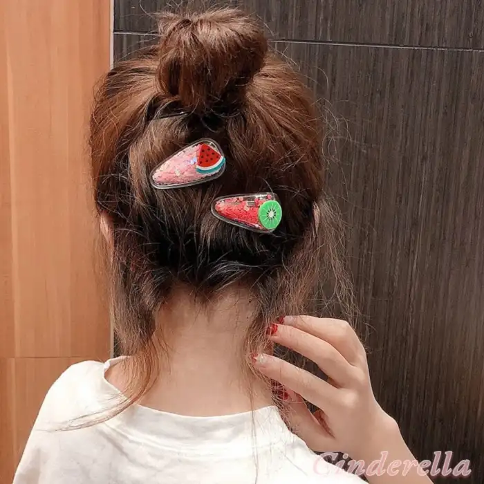 4lü Şeffaf İçi Mini Kalp Dolgulu Karışık Meyve Figürlü Çıtçıt Toka Seti - Renkli Çıt Çıt Saç Tokası