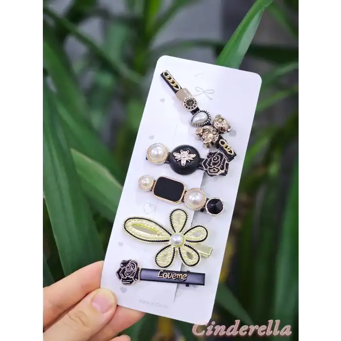 5li Siyah Yeni Trend Moda Büyük Klips Çıtçıt Pens Toka Seti