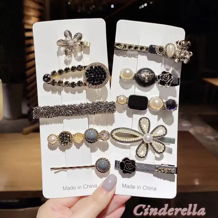 5li Siyah Yeni Trend Moda Büyük Klips Çıtçıt Pens Toka Seti