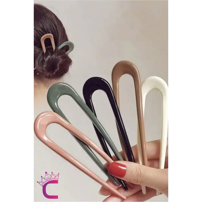 5li U Tasarım Kadın Saç Topuz Tokası 11.5 cm - Klasik Çubuk Toka Saç Çubuğu Aksesuar Toka Seti