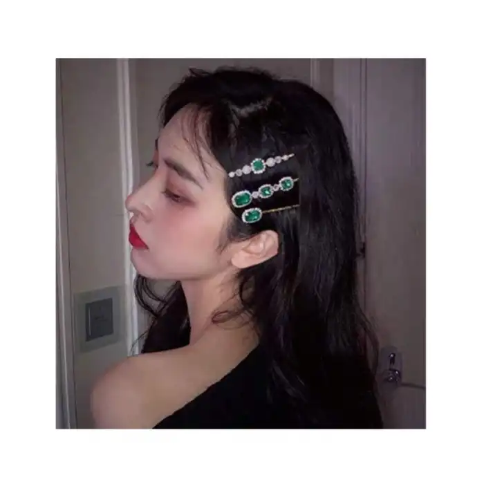 5li Yeni Sezon Kadın Yeşil Taşlı Toka Seti - Lüks Yan Çıtçıt Klips Pens Toka Seti