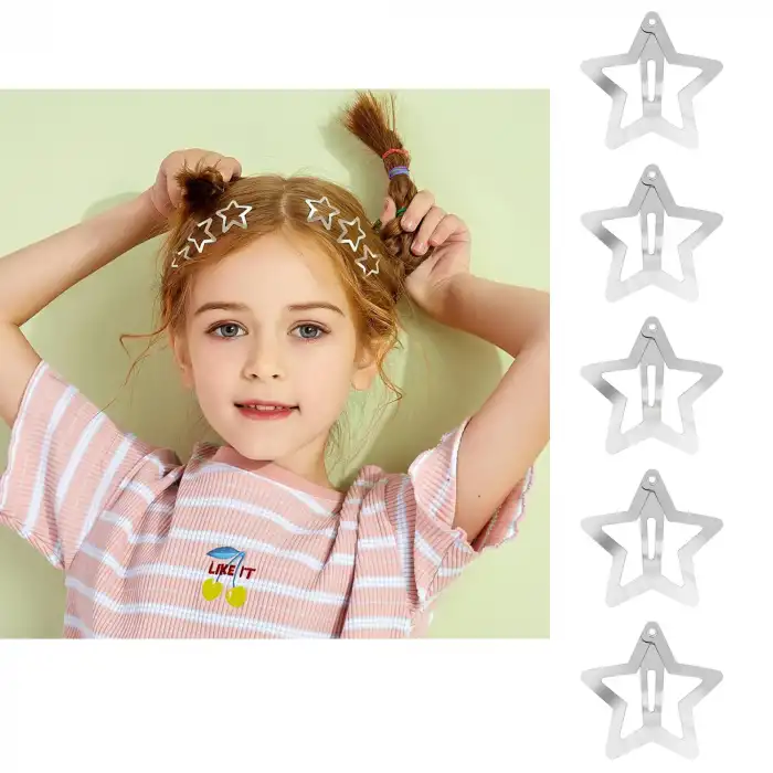 5li Yıldız Çıtçıtlı Toka Gümüş - Yıldızlı Çıtçıt Toka Metal - Y2k Star Yıldız Toka