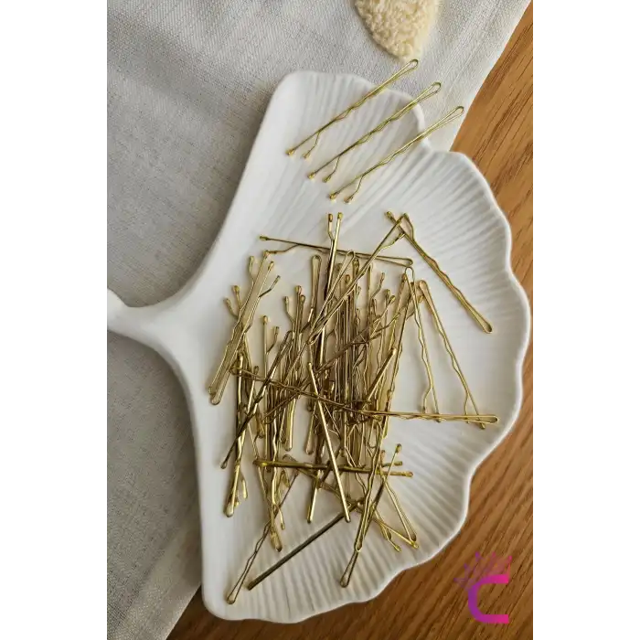 50li Gold Sarı Renk Tel Toka 5cm - Yumuşak Uçlu Acıtmaz Kadın Tel Saç Tokası