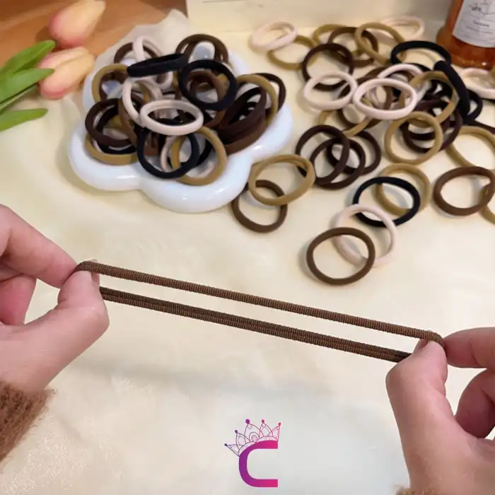 50li Günlük Kullanım Dayanıklı Kadın Lastik Toka Seti 4cm - Kahve Tonlu Yumuşak Lastikli Saç Tokası