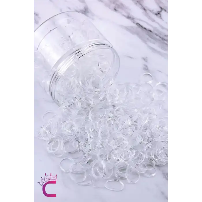 500lü Çantalı İnce Küçük Şeffaf Lastik Toka - Beyaz Şeffaf Perma Saç Lastiği Örgü Tokası