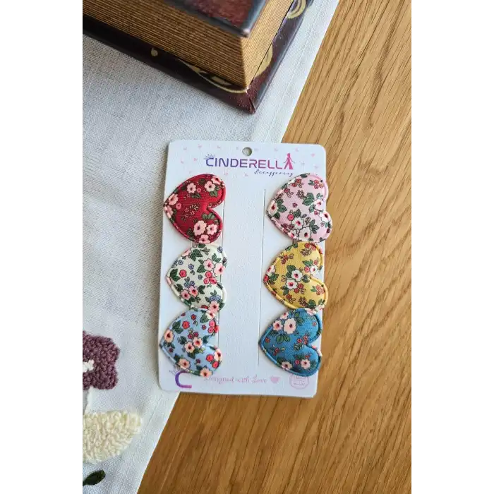 6lı Çiçekli Kalpli Saçsız Bebek Tokası - Hediyelik Kız Bebek Az Saçlı Yenidoğan Çıtçıtlı Toka Seti