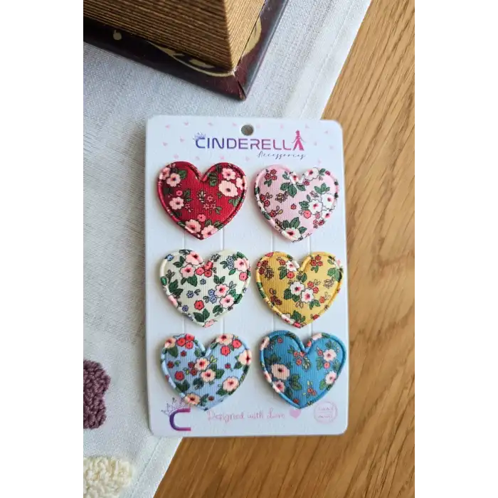 6lı Çiçekli Kalpli Saçsız Bebek Tokası - Hediyelik Kız Bebek Az Saçlı Yenidoğan Çıtçıtlı Toka Seti