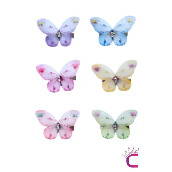 6lı Hareketli Kelebek Toka Seti Renkli Gerçekçi Kumaş - Zirkon Taşlı Kelebekli Toka Pens Saç Tokası