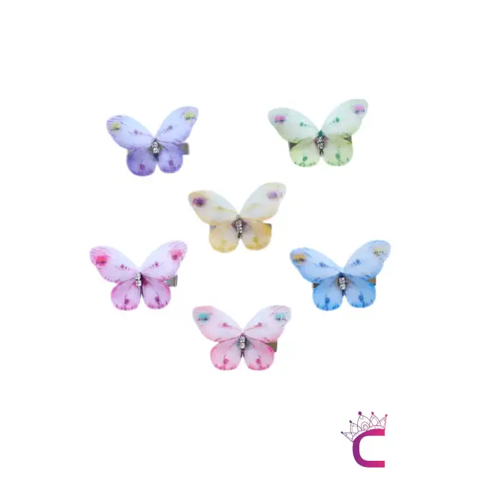 6lı Hareketli Kelebek Toka Seti Renkli Gerçekçi Kumaş - Zirkon Taşlı Kelebekli Toka Pens Saç Tokası