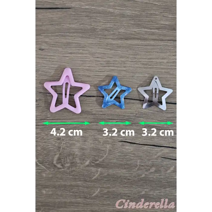 6lı Mat Soft Renkli Büyük Yıldız Çıtçıt Toka Seti 4cm - Kız Çocuk Yıldızlı Çıtçıtlı Saç Tokası
