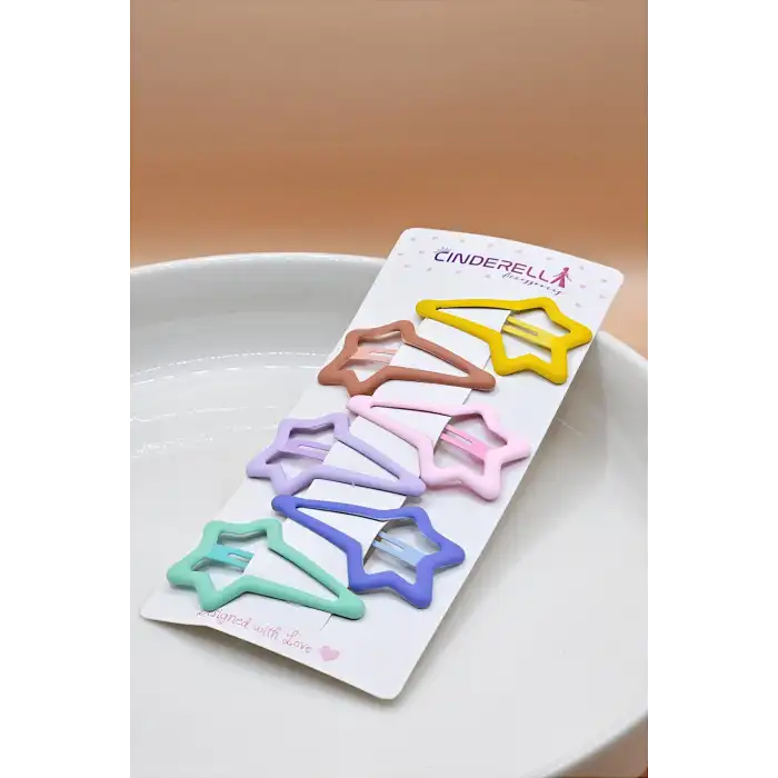 6lı Mat Soft Renkli Kayan Yıldız Çıt Çıt Toka Seti - Kız Çocuk Yıldızlı Çıtçıtlı Yan Saç Tokası
