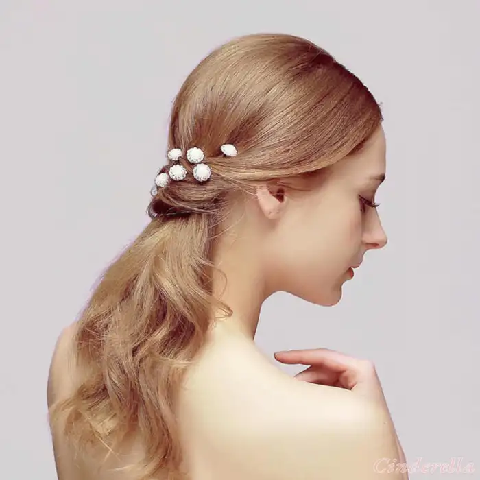 6lı Mini İncili Kristal Taş Detaylı Firkete Set - Düğün Gelin Söz Fotoğraf Çekimi Saç Topuz Tokası