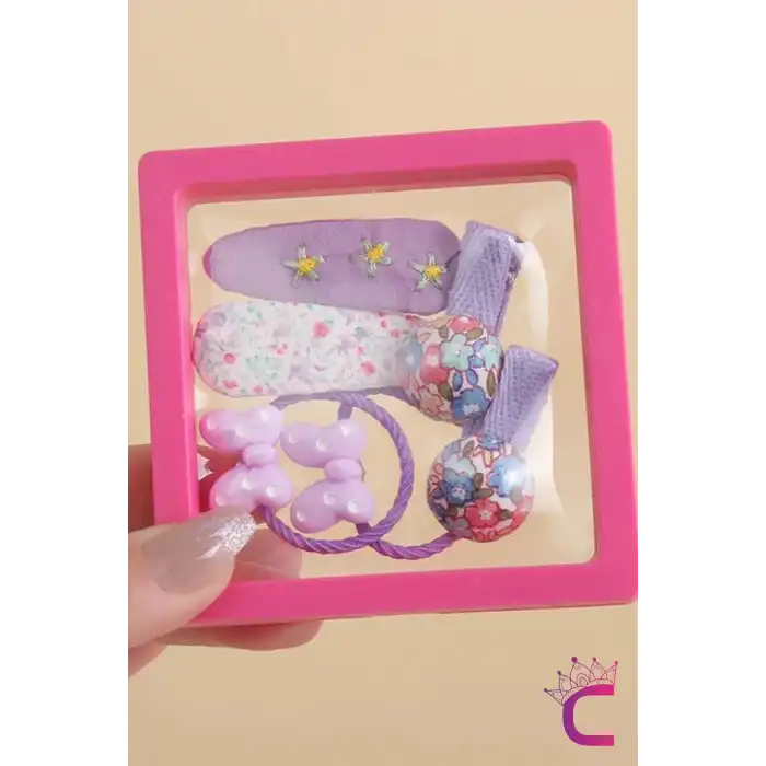 6lı Özel Hediyelik Kutulu Kız Bebek Toka Seti Mor - Yumuşak Astarlı Çocuk Fiyonk Lastik Saç Tokası