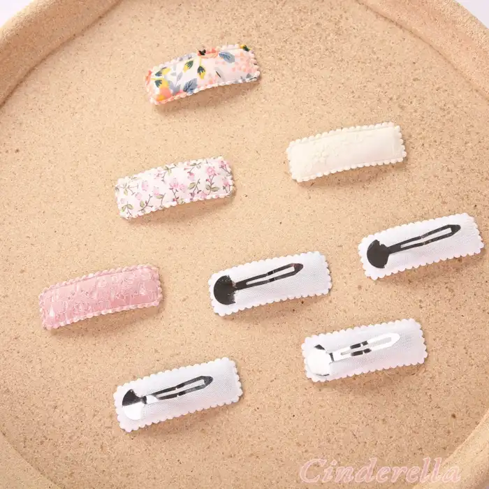 6lı Özel Seri Nakışlı Çiçekli Model Çocuk Çıt Çıt Toka Seti - Kız Bebek Çıtçıt Saç Toka Model-1