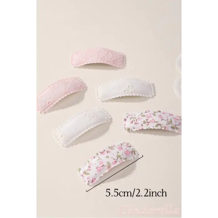 6lı Özel Seri Nakışlı Çiçekli Model Çocuk Çıt Çıt Toka Seti - Kız Bebek Çıtçıt Saç Toka Model-1