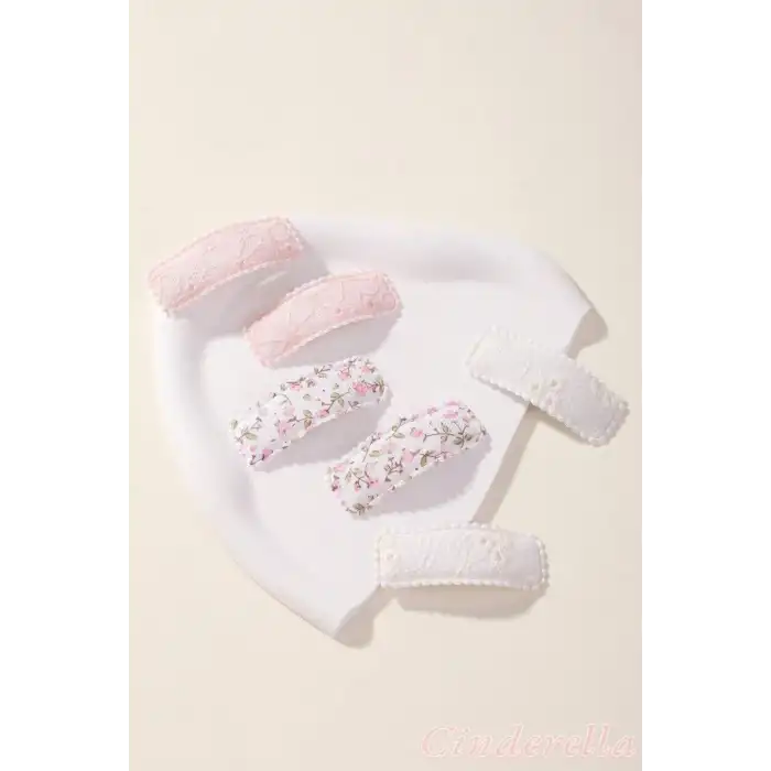 6lı Özel Seri Nakışlı Çiçekli Model Çocuk Çıt Çıt Toka Seti - Kız Bebek Çıtçıt Saç Toka Model-1