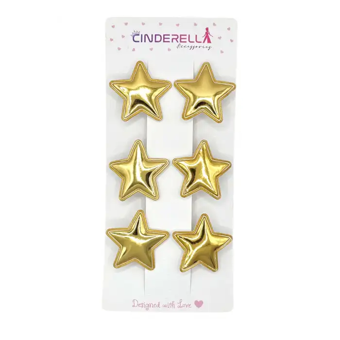 6lı Parlak PU Deri Yıldız Pens Saç Tokası Seti Gold - Renkli Yıldızlı Toka Çocuk Saç Süsü Aksesuar