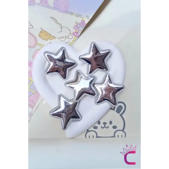 6lı Parlak PU Deri Yıldız Pens Saç Tokası Seti Gümüş - Renkli Yıldızlı Toka Çocuk Saç Süsü Aksesuar