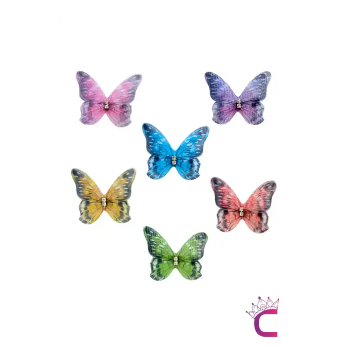 6lı Renkli Hareketli Kelebek Toka Seti - Tül Kanatlı Taşlı Kelebekli Toka Pens Klips Saç Tokası