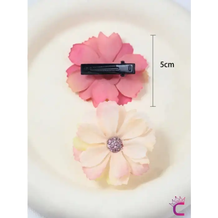 6lı Soft Papatya Çiçekli Saç Tokası - Beyaz Pembe Renkli Saç Süsü Klipsli Pens Toka Seti