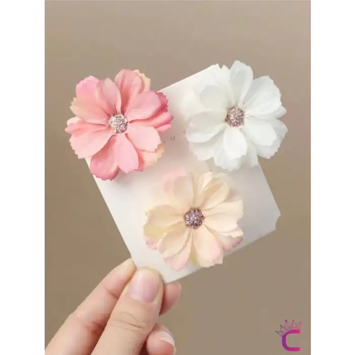 6lı Soft Papatya Çiçekli Saç Tokası - Beyaz Pembe Renkli Saç Süsü Klipsli Pens Toka Seti