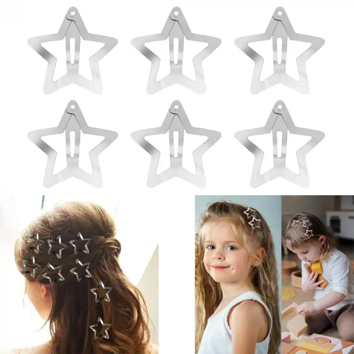 6lı Yıldız Çıt Çıt Toka Gümüş - Yıldızlı Çıtçıt Toka Metal - Y2k Star Yıldız Çıtçıtlı Toka