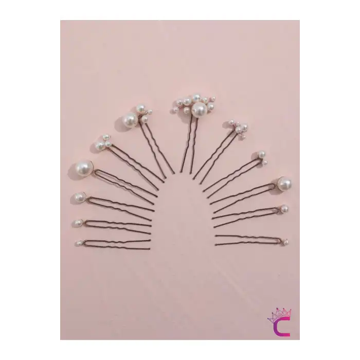 12li Nikah Tokası İncili Firkete Gelin Tacı - Düğün Nişan Kına Söz Doğum Günü Saç Topuz Aksesuarı