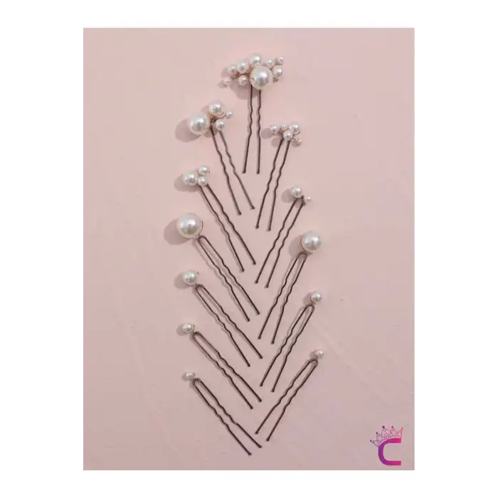 12li Nikah Tokası İncili Firkete Gelin Tacı - Düğün Nişan Kına Söz Doğum Günü Saç Topuz Aksesuarı