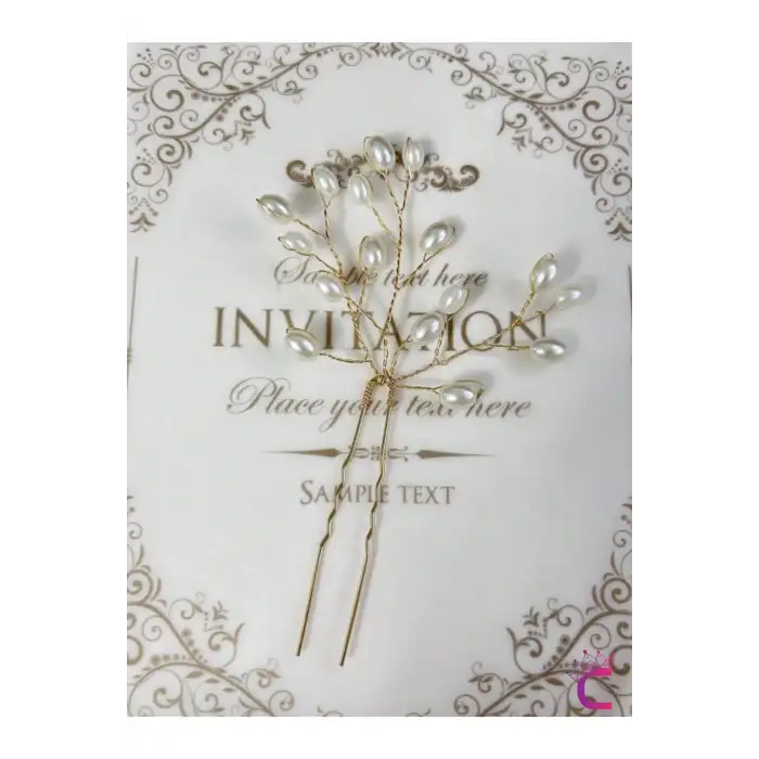 3lü Zarif İncili Gelin Tacı Firkete Saç Topuz Tokası Gold - Düğün Nikah Nişan Söz Aksesuarı