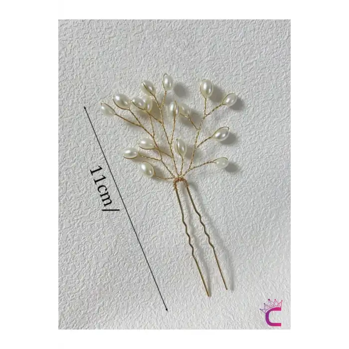 3lü Zarif İncili Gelin Tacı Firkete Saç Topuz Tokası Gold - Düğün Nikah Nişan Söz Aksesuarı